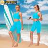 imageWomens Swim Bra Bikini Tops for Under Swim Shirt Sports Swimsuit Top Modest High Neck Removable Padded Quick Dry UPF50Light Blue