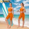 imageWomens Swim Bra Bikini Tops for Under Swim Shirt Sports Swimsuit Top Modest High Neck Removable Padded Quick Dry UPF50Orange