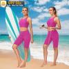 imageWomens Swim Bra Bikini Tops for Under Swim Shirt Sports Swimsuit Top Modest High Neck Removable Padded Quick Dry UPF50Pink