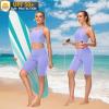 imageWomens Swim Bra Bikini Tops for Under Swim Shirt Sports Swimsuit Top Modest High Neck Removable Padded Quick Dry UPF50Purple