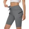 imageWomens Hiking Biker Shorts 9 Inch Cargo High Waisted Bike Running Athletic Workout Gym Travel Shorts with Zip PocketsDark Gray