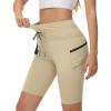 imageWomens Hiking Biker Shorts 9 Inch Cargo High Waisted Bike Running Athletic Workout Gym Travel Shorts with Zip PocketsKhaki