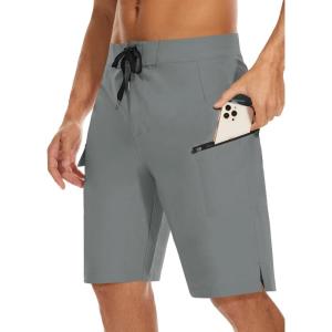 image22quot Mens Board Shorts Swimwear No Mesh Lining  Long Swim Trunks Surf Shorts Bathing Suit with Zipper Pocket UPF5002gray