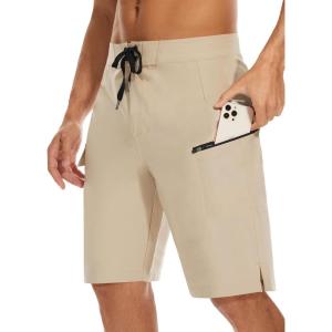 image22quot Mens Board Shorts Swimwear No Mesh Lining  Long Swim Trunks Surf Shorts Bathing Suit with Zipper Pocket UPF5003khaki