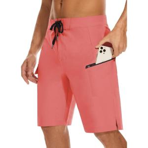 image22quot Mens Board Shorts Swimwear No Mesh Lining  Long Swim Trunks Surf Shorts Bathing Suit with Zipper Pocket UPF5006red