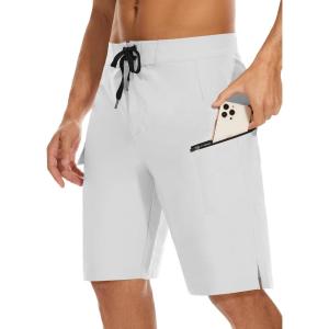 image22quot Mens Board Shorts Swimwear No Mesh Lining  Long Swim Trunks Surf Shorts Bathing Suit with Zipper Pocket UPF5010white