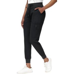 imageHigh Waisted Jogger Style Scrub Pants for Women  8 Pockets Medical Bottoms Tapered Yoga Waistband Ribbed Ankle CuffsBlack