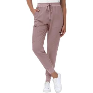 imageHigh Waisted Jogger Style Scrub Pants for Women  8 Pockets Medical Bottoms Tapered Yoga Waistband Ribbed Ankle CuffsCameo Pink