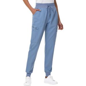imageHigh Waisted Jogger Style Scrub Pants for Women  8 Pockets Medical Bottoms Tapered Yoga Waistband Ribbed Ankle CuffsCeil