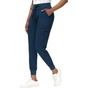 imageHigh Waisted Jogger Style Scrub Pants for Women  8 Pockets Medical Bottoms Tapered Yoga Waistband Ribbed Ankle CuffsNavy