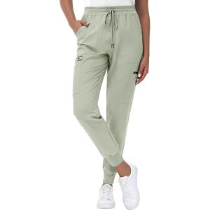 imageHigh Waisted Jogger Style Scrub Pants for Women  8 Pockets Medical Bottoms Tapered Yoga Waistband Ribbed Ankle CuffsPale Green
