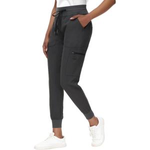 imageHigh Waisted Jogger Style Scrub Pants for Women  8 Pockets Medical Bottoms Tapered Yoga Waistband Ribbed Ankle CuffsPewter