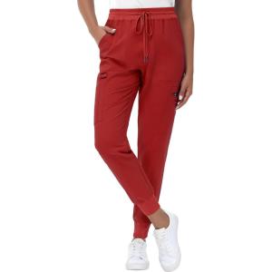 imageHigh Waisted Jogger Style Scrub Pants for Women  8 Pockets Medical Bottoms Tapered Yoga Waistband Ribbed Ankle CuffsRed