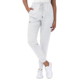 imageHigh Waisted Jogger Style Scrub Pants for Women  8 Pockets Medical Bottoms Tapered Yoga Waistband Ribbed Ankle CuffsWhite