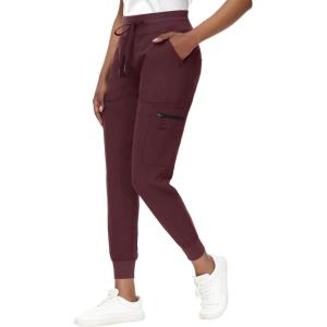 imageHigh Waisted Jogger Style Scrub Pants for Women  8 Pockets Medical Bottoms Tapered Yoga Waistband Ribbed Ankle CuffsWine