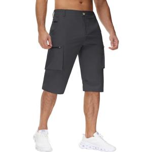 imageMens 15quot Long Shorts Below Knee Capri Hiking Casual Cargo Short Zippers Pockets Quick Dry Lightweight Water ResistantBlack