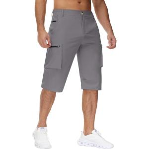 imageMens 15quot Long Shorts Below Knee Capri Hiking Casual Cargo Short Zippers Pockets Quick Dry Lightweight Water ResistantDark Gray