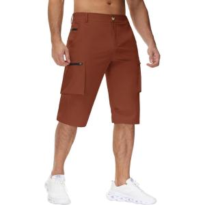 imageMens 15quot Long Shorts Below Knee Capri Hiking Casual Cargo Short Zippers Pockets Quick Dry Lightweight Water ResistantDark Red