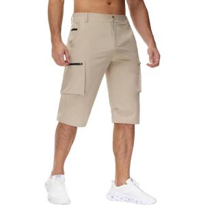 imageMens 15quot Long Shorts Below Knee Capri Hiking Casual Cargo Short Zippers Pockets Quick Dry Lightweight Water ResistantKhaki