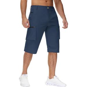 imageMens 15quot Long Shorts Below Knee Capri Hiking Casual Cargo Short Zippers Pockets Quick Dry Lightweight Water ResistantNavy Blue