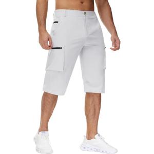 imageMens 15quot Long Shorts Below Knee Capri Hiking Casual Cargo Short Zippers Pockets Quick Dry Lightweight Water ResistantWhite