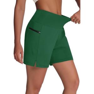 imageWomens 5quot Swim Shorts  Tummy Control High Waisted Loose Fitting with Zipper Pocket Liner Quick Dry Bottom UPF50Green