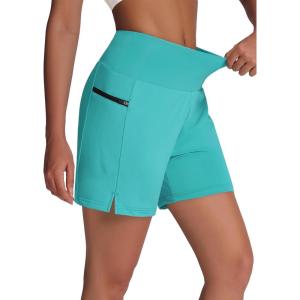 imageWomens 5quot Swim Shorts  Tummy Control High Waisted Loose Fitting with Zipper Pocket Liner Quick Dry Bottom UPF50Lake Green