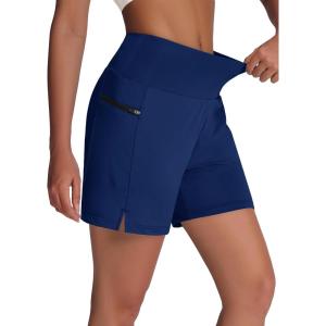 imageWomens 5quot Swim Shorts  Tummy Control High Waisted Loose Fitting with Zipper Pocket Liner Quick Dry Bottom UPF50Navy
