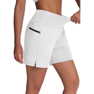 imageWomens 5quot Swim Shorts  Tummy Control High Waisted Loose Fitting with Zipper Pocket Liner Quick Dry Bottom UPF50White