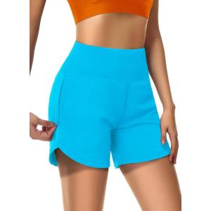 imageWomens 5quot Swim Shorts Tummy Control Quick Dry Swimsuit Bottom High Waist Loose Fitting with Zipper Pocket Liner UPF50Azure Blue