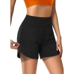 imageWomens 5quot Swim Shorts Tummy Control Quick Dry Swimsuit Bottom High Waist Loose Fitting with Zipper Pocket Liner UPF50Black