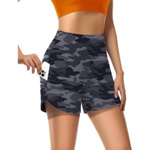 imageWomens 5quot Swim Shorts Tummy Control Quick Dry Swimsuit Bottom High Waist Loose Fitting with Zipper Pocket Liner UPF50Camo