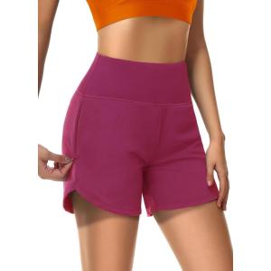 imageWomens 5quot Swim Shorts Tummy Control Quick Dry Swimsuit Bottom High Waist Loose Fitting with Zipper Pocket Liner UPF50Fuchsia