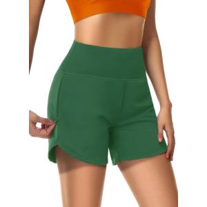 imageWomens 5quot Swim Shorts Tummy Control Quick Dry Swimsuit Bottom High Waist Loose Fitting with Zipper Pocket Liner UPF50Green
