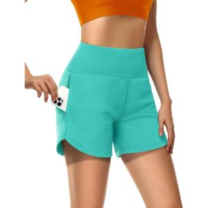 imageWomens 5quot Swim Shorts Tummy Control Quick Dry Swimsuit Bottom High Waist Loose Fitting with Zipper Pocket Liner UPF50Lake Green
