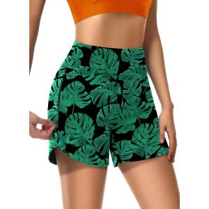 imageWomens 5quot Swim Shorts Tummy Control Quick Dry Swimsuit Bottom High Waist Loose Fitting with Zipper Pocket Liner UPF50Leaf