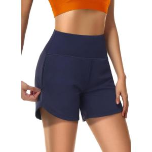 imageWomens 5quot Swim Shorts Tummy Control Quick Dry Swimsuit Bottom High Waist Loose Fitting with Zipper Pocket Liner UPF50Navy