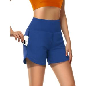 imageWomens 5quot Swim Shorts Tummy Control Quick Dry Swimsuit Bottom High Waist Loose Fitting with Zipper Pocket Liner UPF50Royal Blue