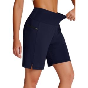 imageWomens 7quot Long Swim Board Shorts  High Waisted Quick Dry Beach Swimming Swimsuit Bottom with Liner Zip Pockets UPF5002navy