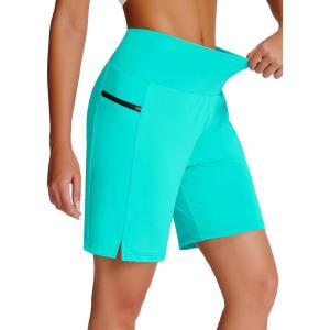 imageWomens 7quot Long Swim Board Shorts  High Waisted Quick Dry Beach Swimming Swimsuit Bottom with Liner Zip Pockets UPF5004lake Grenn