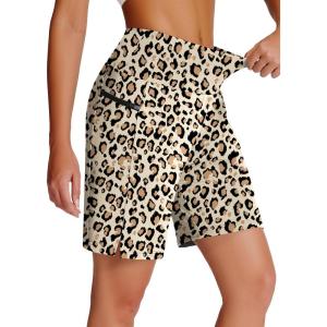imageWomens 7quot Long Swim Board Shorts  High Waisted Quick Dry Beach Swimming Swimsuit Bottom with Liner Zip Pockets UPF5006leopard
