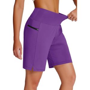 imageWomens 7quot Long Swim Board Shorts  High Waisted Quick Dry Beach Swimming Swimsuit Bottom with Liner Zip Pockets UPF5012dark Purple