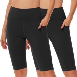 imageWomens High Waisted Long Swim Shorts  57912quot Tummy Control Swim Board Capris Bottoms Swimwear with Liner100black2 Pack