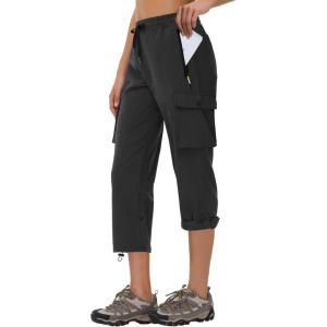 imageWomens Hiking Cargo Capris Comfy Loose with 6 Pockets Lightweight Travel Casual Pants Women Summer 202501black