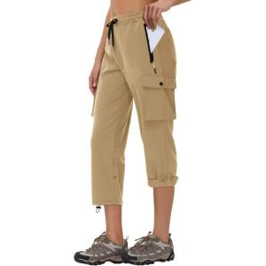 imageWomens Hiking Cargo Capris Comfy Loose with 6 Pockets Lightweight Travel Casual Pants Women Summer 202502khaki