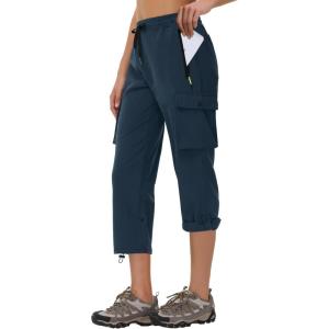 imageWomens Hiking Cargo Capris Comfy Loose with 6 Pockets Lightweight Travel Casual Pants Women Summer 202503navy Blue