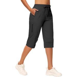 imageWomens Long Shorts 15quot Below The Knee Capri Hiking Shorts Quick Dry Lightweight Outdoor Casual Crop Pants CargoBlack