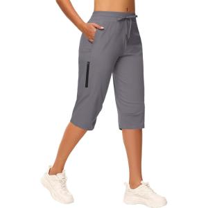 imageWomens Long Shorts 15quot Below The Knee Capri Hiking Shorts Quick Dry Lightweight Outdoor Casual Crop Pants CargoDark Gray