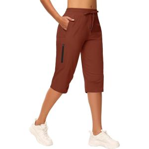imageWomens Long Shorts 15quot Below The Knee Capri Hiking Shorts Quick Dry Lightweight Outdoor Casual Crop Pants CargoDark Red
