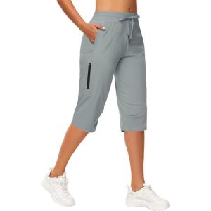 imageWomens Long Shorts 15quot Below The Knee Capri Hiking Shorts Quick Dry Lightweight Outdoor Casual Crop Pants CargoLight Grey